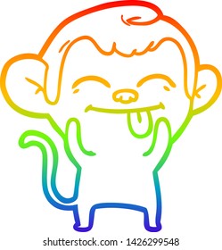 rainbow gradient line drawing of a funny cartoon monkey