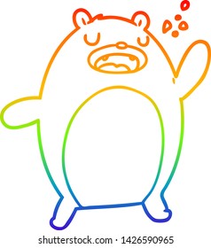 rainbow gradient line drawing of a funny cartoon bear
