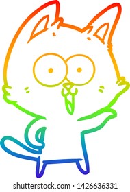 rainbow gradient line drawing of a funny cartoon cat