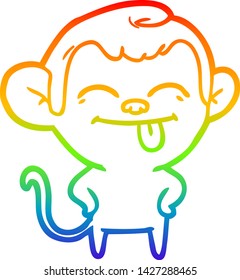 rainbow gradient line drawing of a funny cartoon monkey