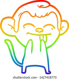 rainbow gradient line drawing of a funny cartoon monkey