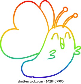 rainbow gradient line drawing of a funny cartoon butterfly