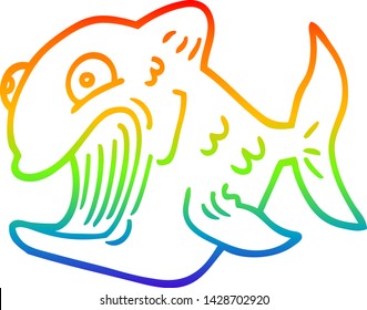 rainbow gradient line drawing of a funny cartoon fish