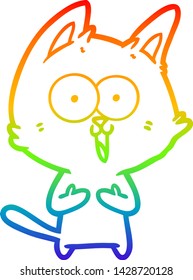 rainbow gradient line drawing of a funny cartoon cat