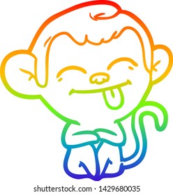 rainbow gradient line drawing of a funny cartoon monkey