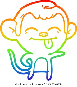 rainbow gradient line drawing of a funny cartoon monkey pointing