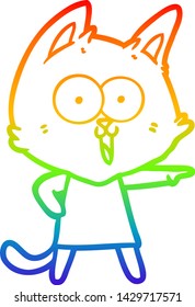 dibujo de una línea de gradiente de arco iris de un gato divertido de dibujos animados
