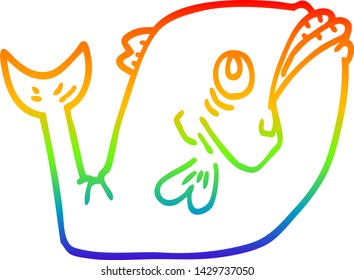 rainbow gradient line drawing of a funny cartoon fish