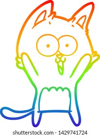 rainbow gradient line drawing of a funny cartoon cat