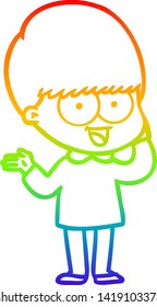 Regenbogen-Farbverlauf-Zeichnung eines glücklichen Cartoon-Jungen