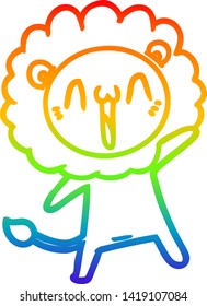 rainbow gradient line drawing of a happy cartoon lion