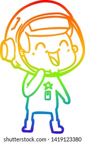 Regenbogengradientenzeichnung eines glücklichen Cartoon-Astronauten