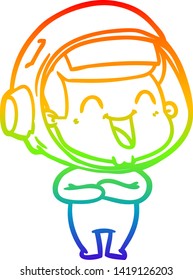 rainbow gradient line drawing of a happy cartoon astronaut