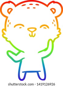 rainbow gradient line drawing of a happy cartoon bear