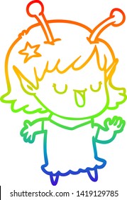 rainbow gradient line drawing of a happy alien girl cartoon