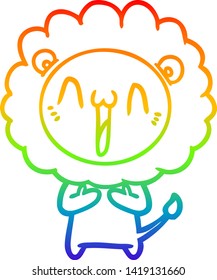 rainbow gradient line drawing of a happy cartoon lion