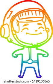 desenho de linha de gradiente do arco-íris de um feliz astronauta de desenhos animados