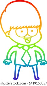 desenho de linha de gradiente do arco-íris de um menino de desenhos animados feliz