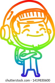 rainbow gradient line drawing of a happy cartoon astronaut