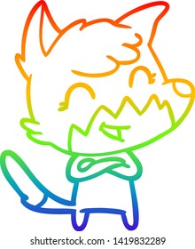 rainbow gradient line drawing of a happy cartoon fox
