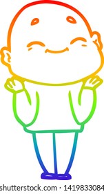 dibujo de una línea de gradiente de arco iris de un hombre calvo de dibujos animados