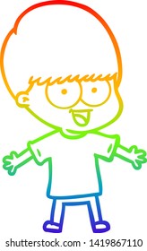 rainbow gradient line drawing of a happy cartoon boy