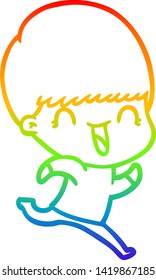 Regenbogen-Farbverlauf-Zeichnung eines glücklichen Cartoon-Jungen