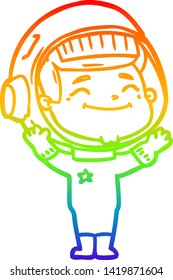 dibujo de una línea de gradiente de arco iris de un alegre astronauta de caricatura