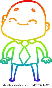 rainbow gradient line drawing of a happy cartoon bald man