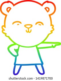 desenho de linha de gradiente do arco-íris de um urso de desenho animado feliz