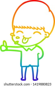 rainbow gradient line drawing of a happy cartoon boy