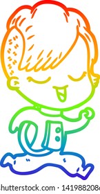 rainbow gradient line drawing of a happy cartoon girl