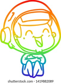 dibujo de una línea de gradiente de arco iris de un alegre astronauta de caricatura