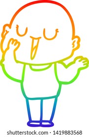 rainbow gradient line drawing of a happy cartoon bald man yawning