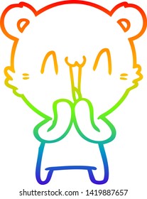 rainbow gradient line drawing of a happy bear cartoon