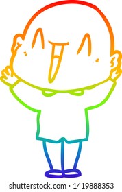 rainbow gradient line drawing of a happy cartoon bald man