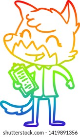 rainbow gradient line drawing of a happy cartoon fox