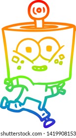 rainbow gradient line drawing of a happy cartoon robot running