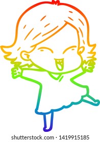 rainbow gradient line drawing of a happy cartoon girl