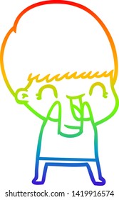 rainbow gradient line drawing of a happy cartoon boy