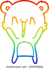 rainbow gradient line drawing of a happy bear cartoon