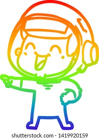rainbow gradient line drawing of a happy cartoon astronaut