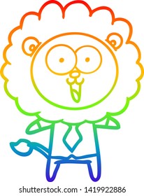 rainbow gradient line drawing of a happy cartoon lion