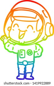 Regenbogengradientenzeichnung eines glücklichen Cartoon-Astronauten