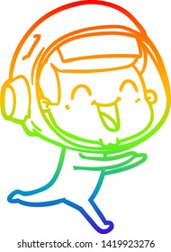 rainbow gradient line drawing of a happy cartoon astronaut