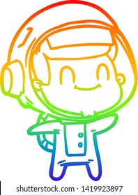 rainbow gradient line drawing of a happy cartoon astronaut