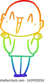 rainbow gradient line drawing of a happy cartoon bald man