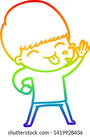 rainbow gradient line drawing of a happy cartoon boy