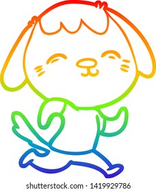 rainbow gradient line drawing of a happy cartoon dog running