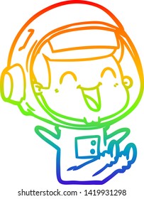 dibujo de una línea de gradiente de arco iris de un alegre astronauta de caricatura